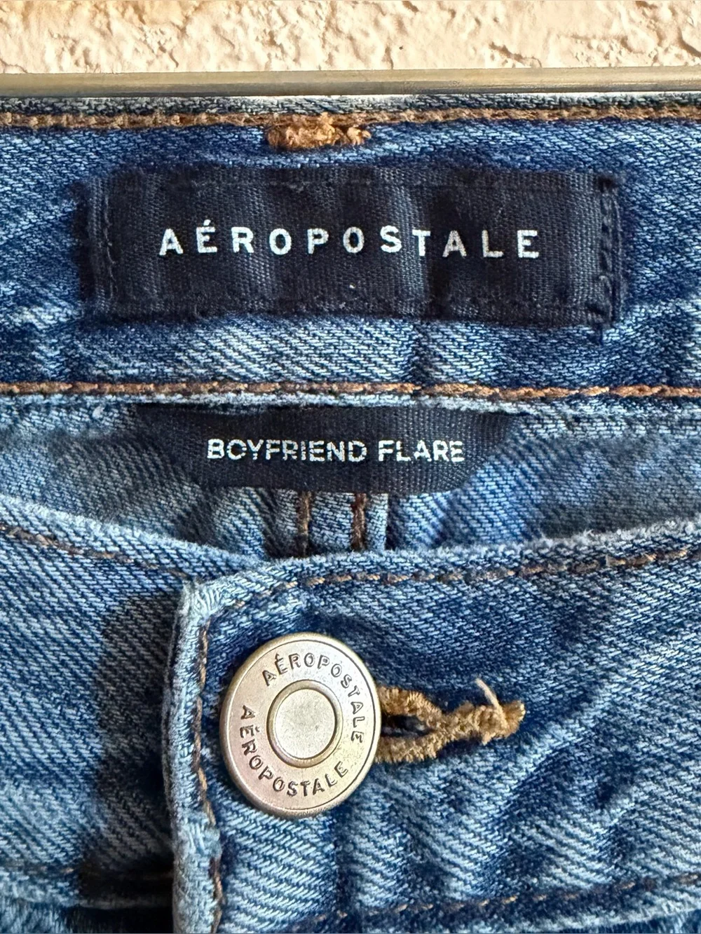 Aerpopstale Jeans Women's 8 Blue Medium Wash High Rise Boyfriend Flare Jeans